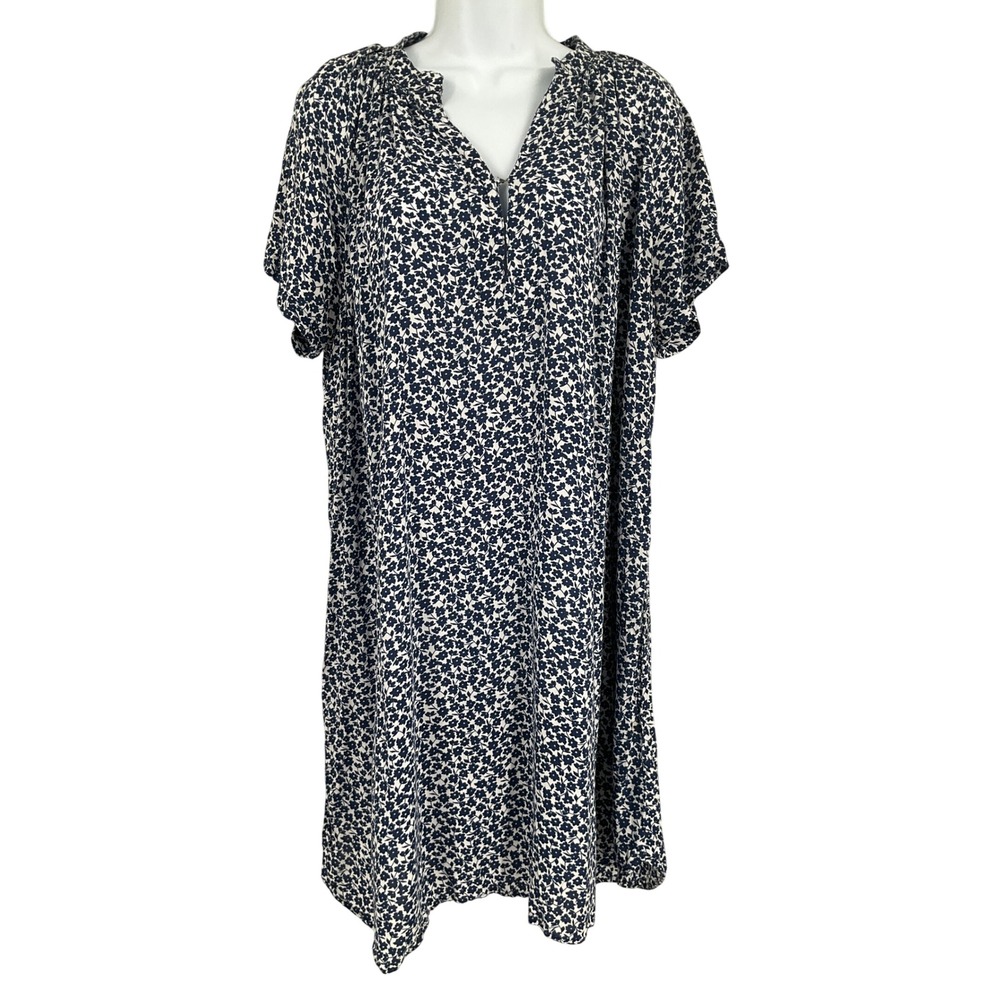 L.O.G.G. H&M Shift Dress Womens‎ 8 Blue Floral Viscose Short Sleeve Boho Classic
